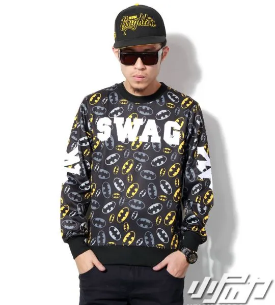 Batman Print Yellow and Grey Swag Crewneck Jumper for Men #88