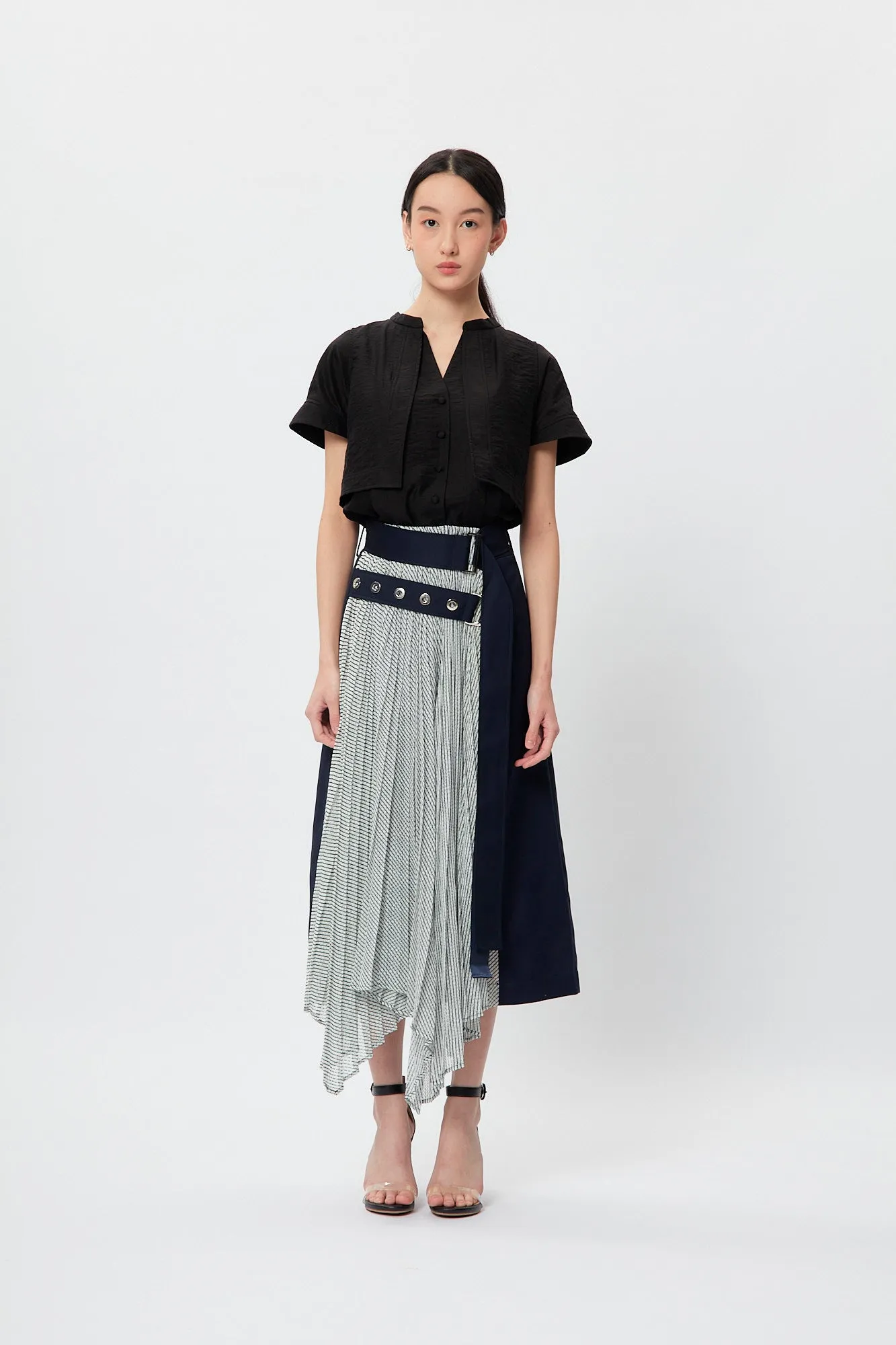 Belted Asymmetric Pleating Skirt