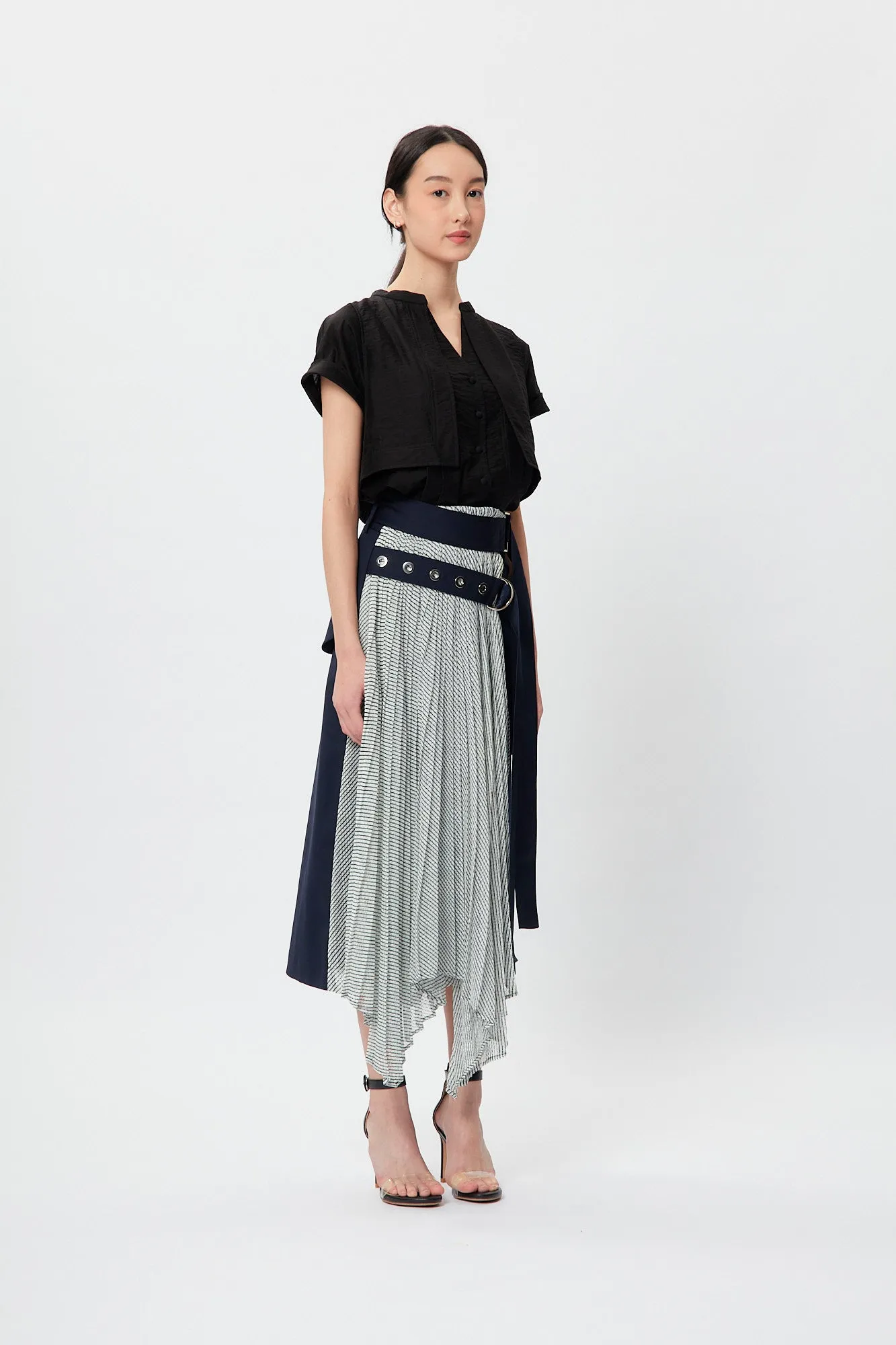 Belted Asymmetric Pleating Skirt