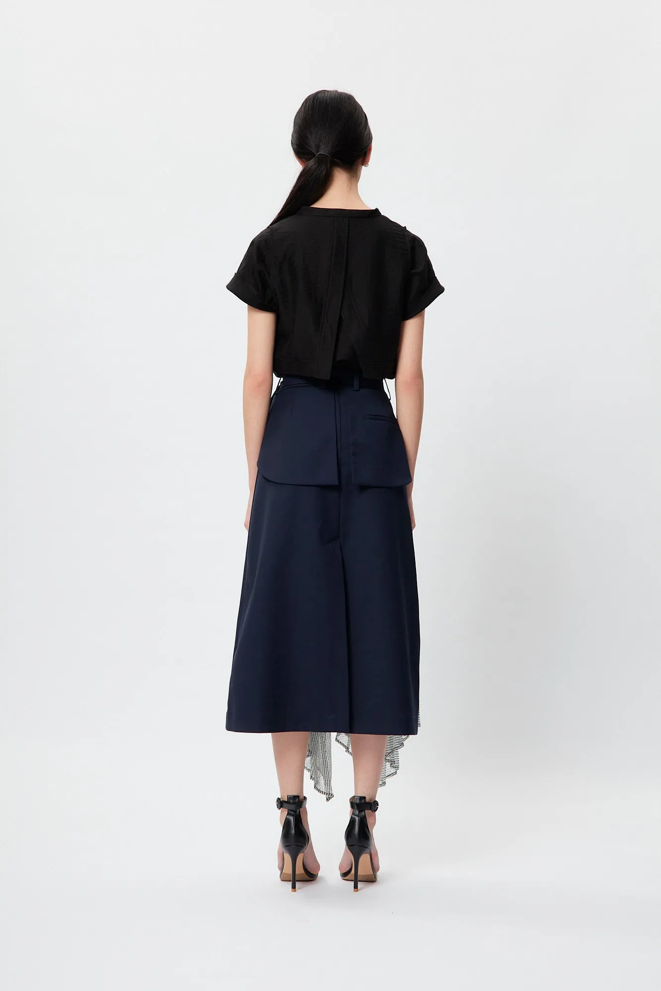 Belted Asymmetric Pleating Skirt