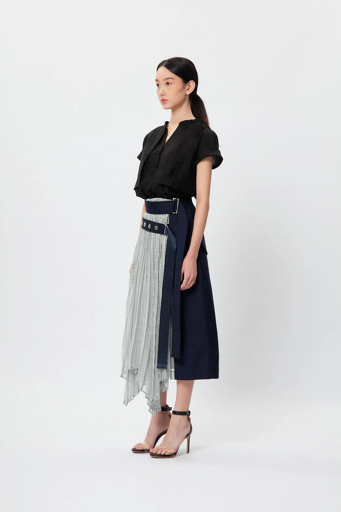 Belted Asymmetric Pleating Skirt