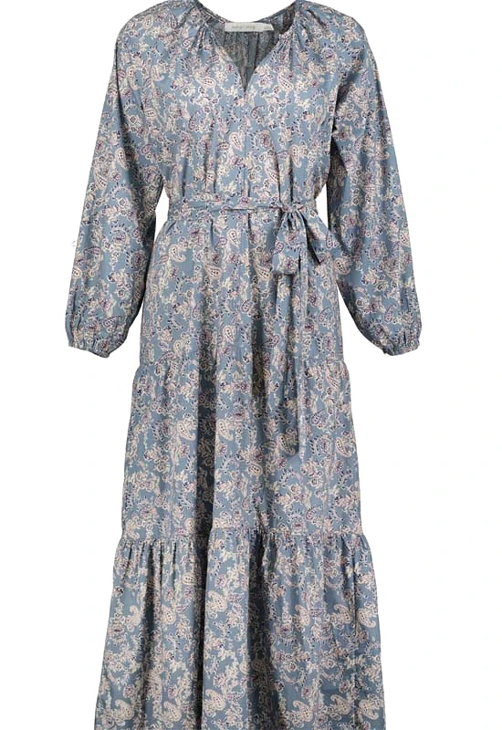 Bishop & Young - Boho Belted Maxi Dress Azul Paisley Print