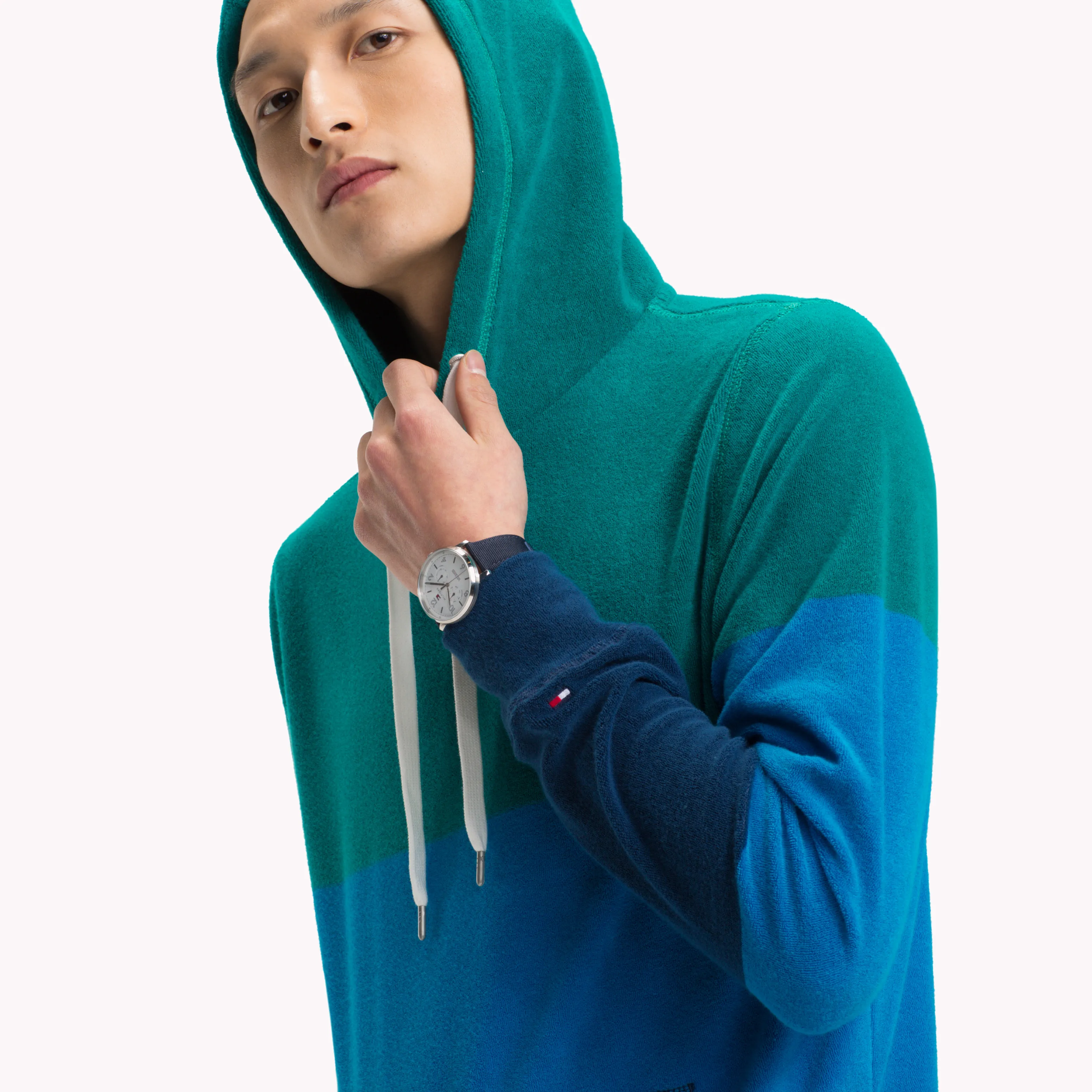 Blue Colour Block Towelling Hoodie | Sweatshirts & Hoodies | Tommy Hilfiger