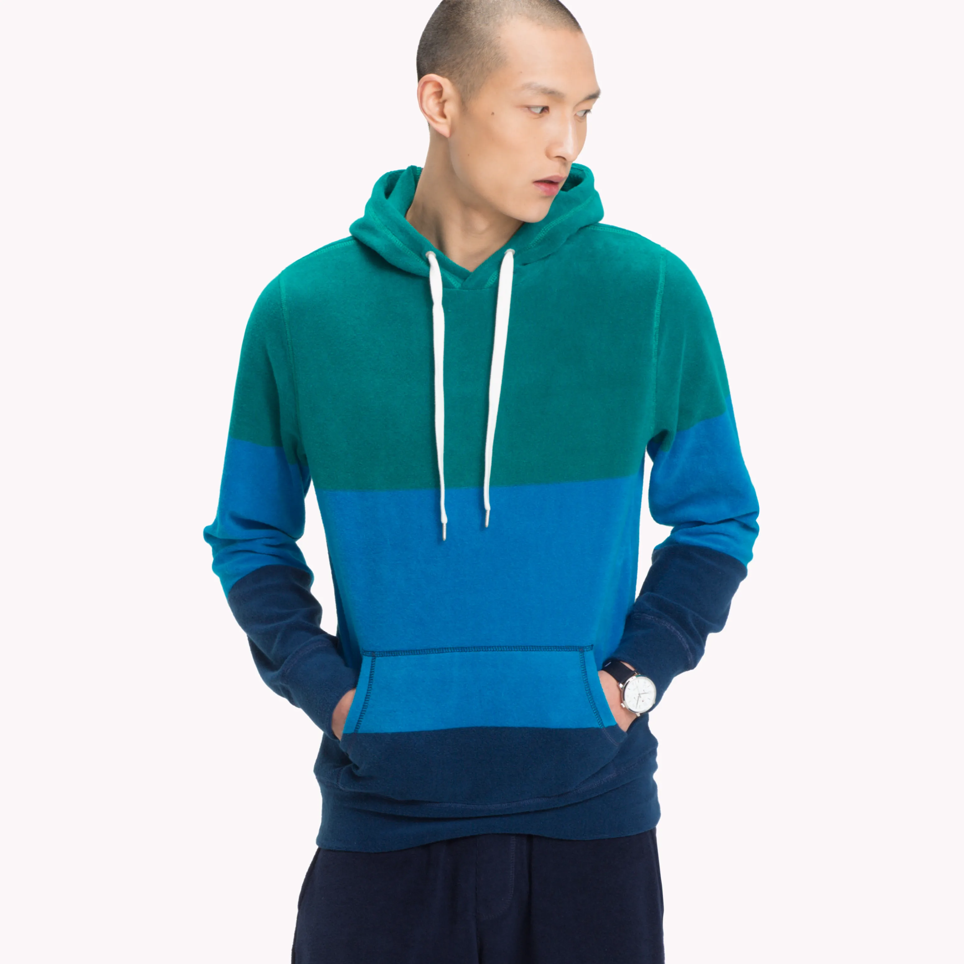 Blue Colour Block Towelling Hoodie | Sweatshirts & Hoodies | Tommy Hilfiger