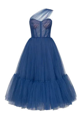 Blue One-Shoulder Cocktail Tulle Dress