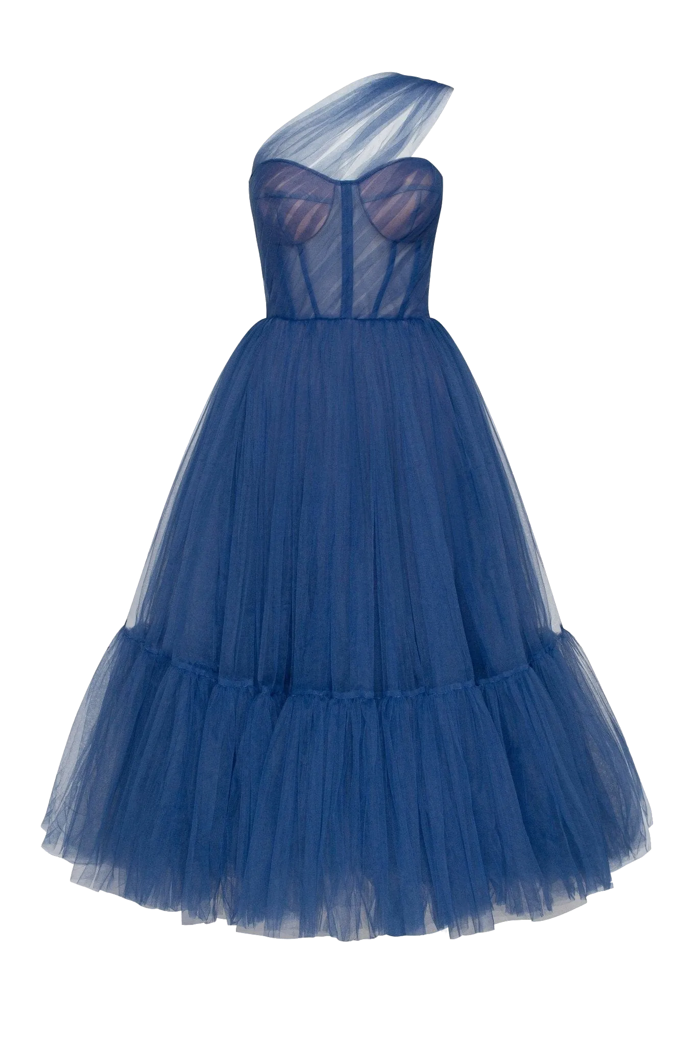 Blue One-Shoulder Cocktail Tulle Dress