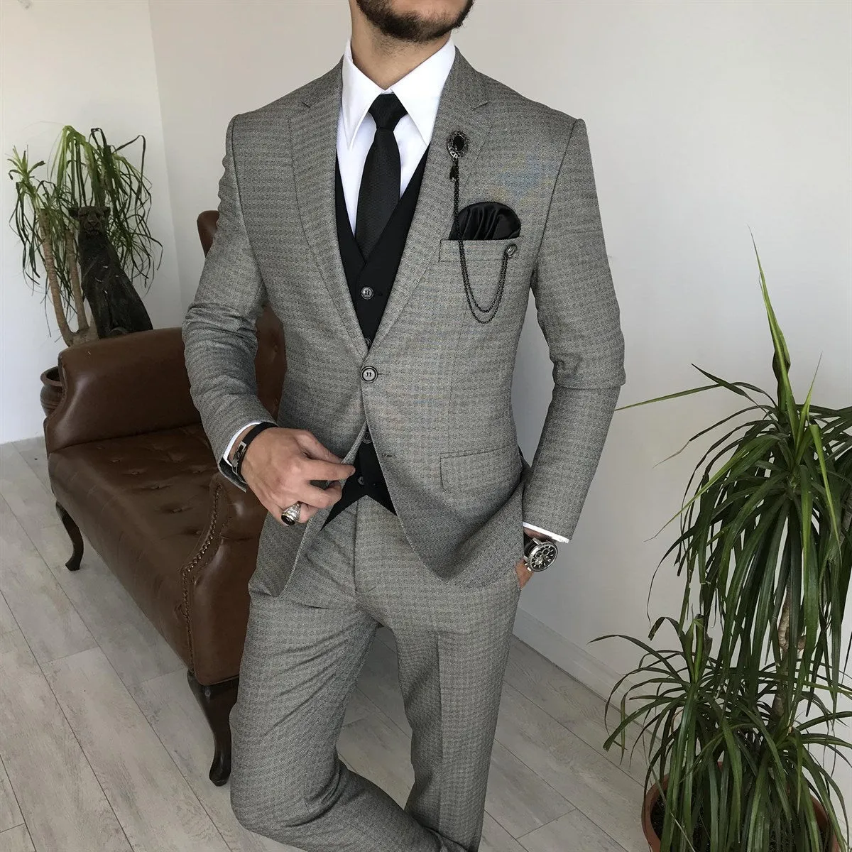 Bojoni Cagliari Grey Slim-Fit Suit 3-Piece