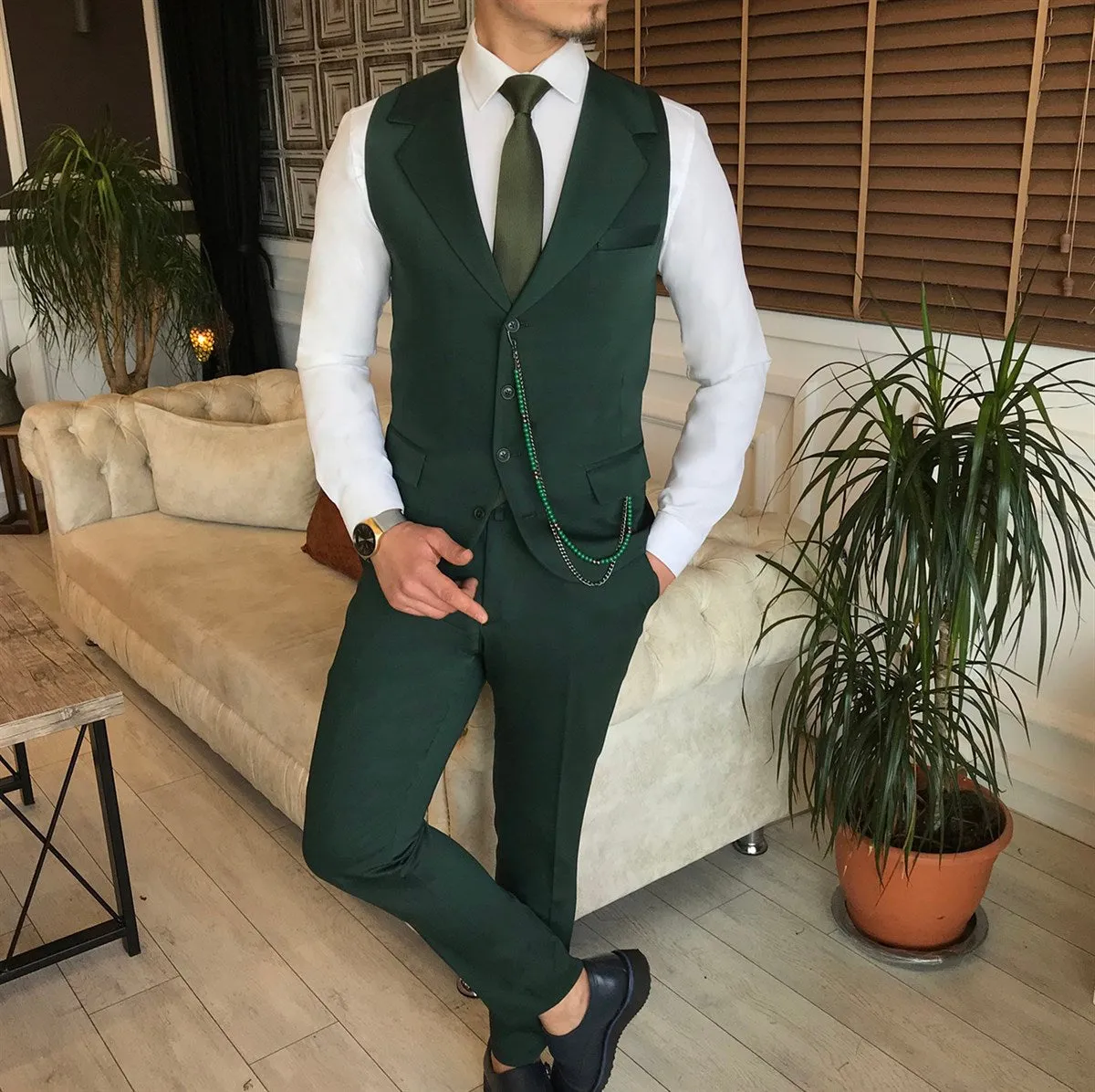 Bojoni Green Slim-Fit Suit 3-Piece