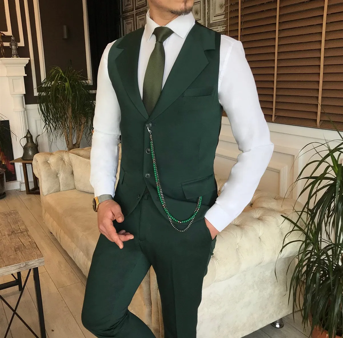 Bojoni Green Slim-Fit Suit 3-Piece