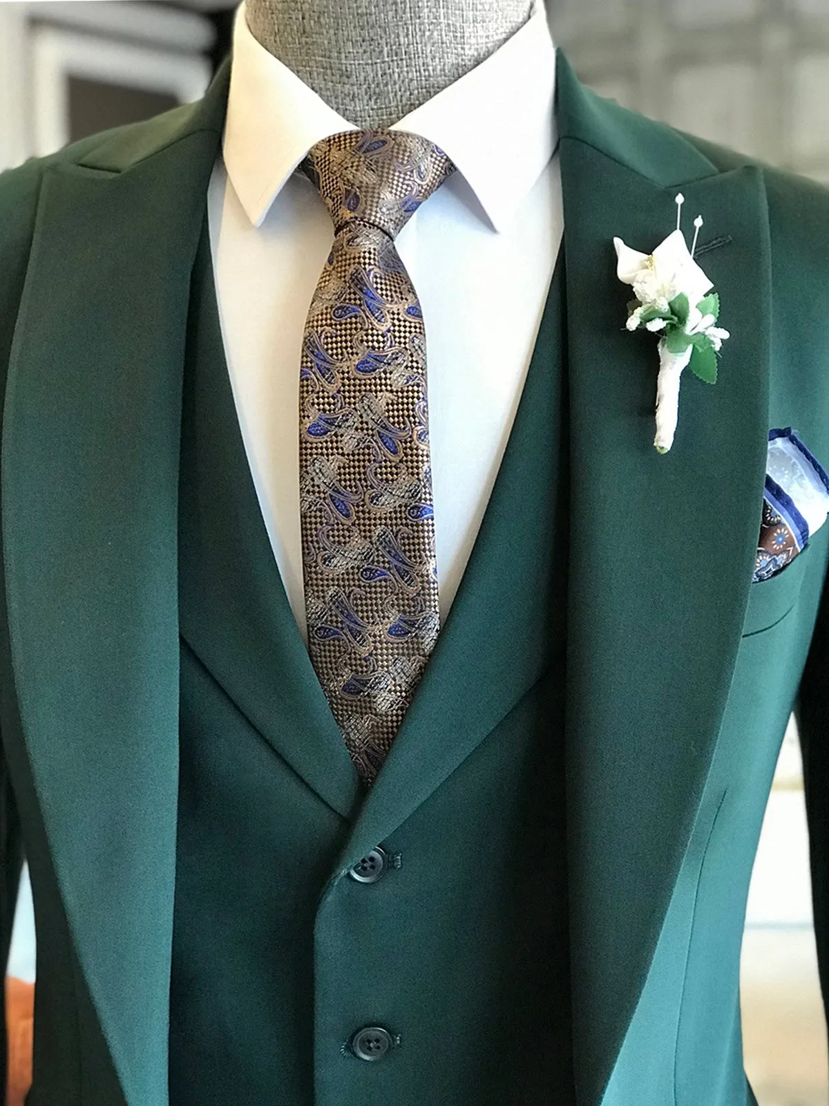 Bojoni Green Slim-Fit Suit 3-Piece