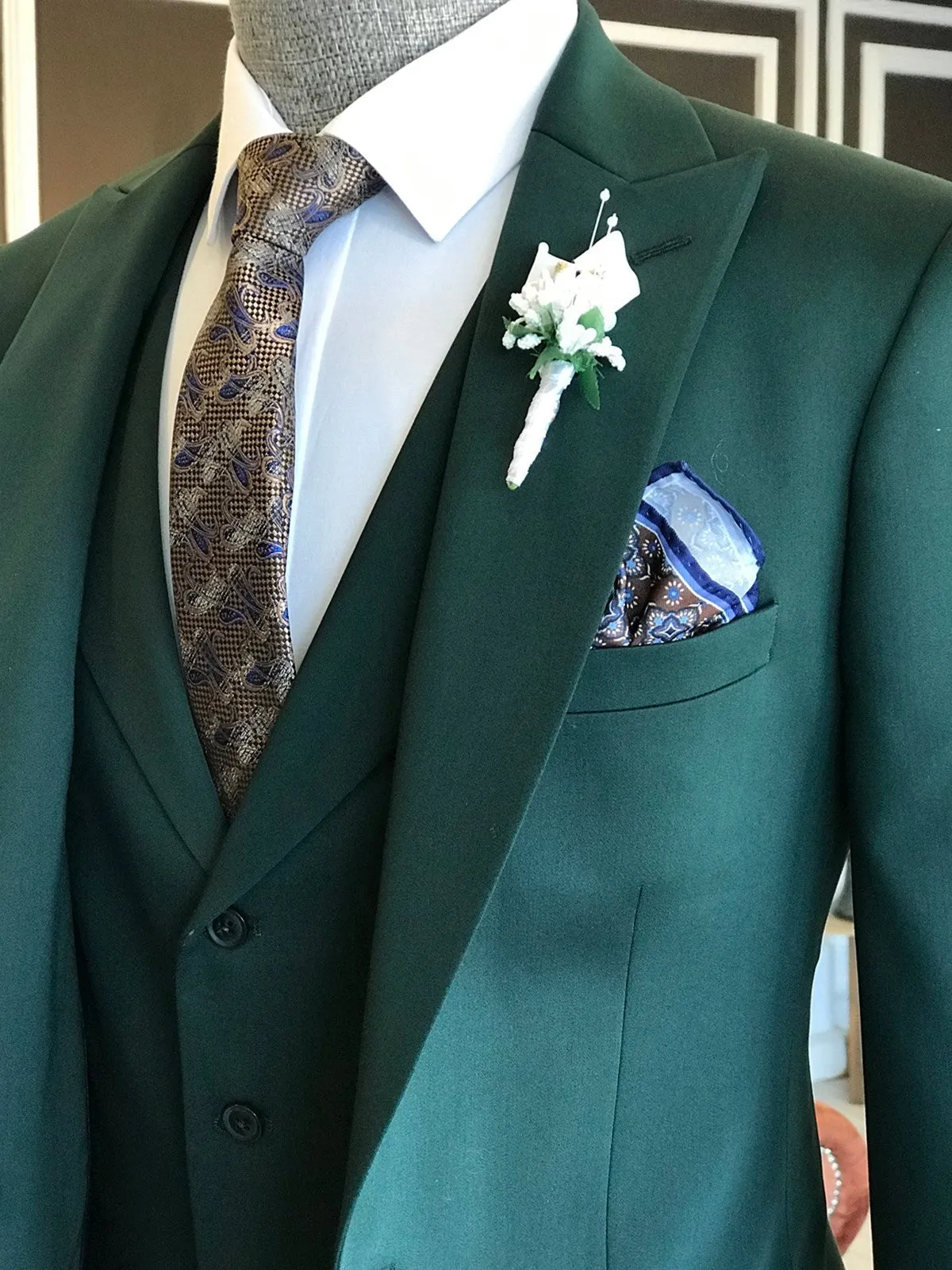 Bojoni Green Slim-Fit Suit 3-Piece