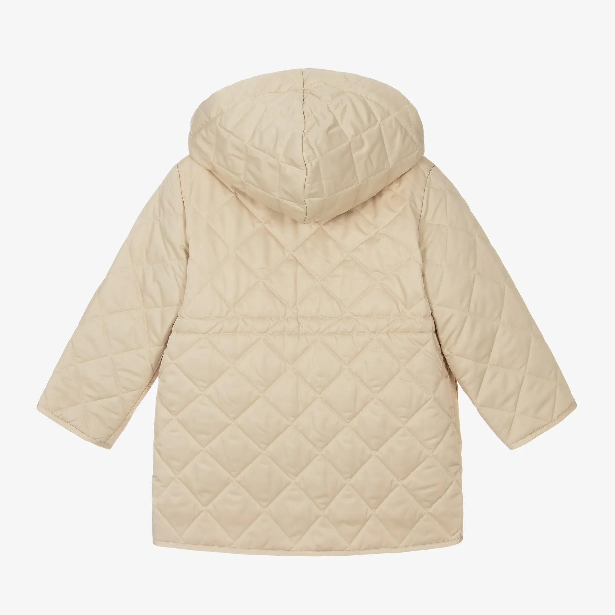 Boys Beige Quilted Hooded Coat