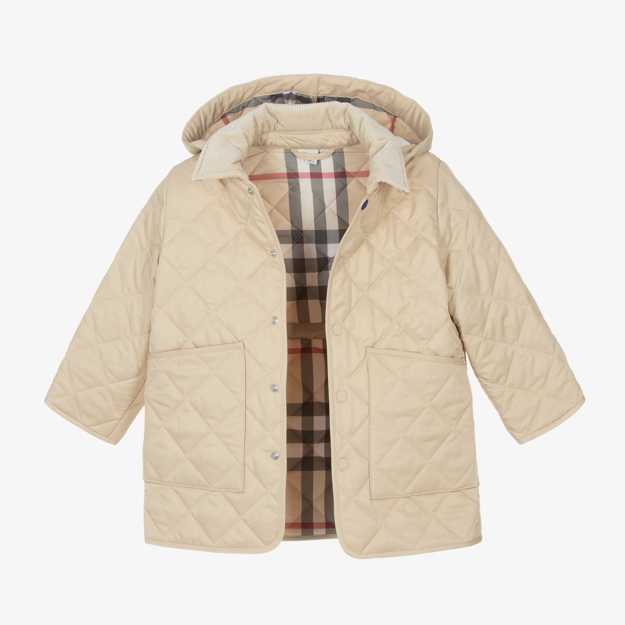 Boys Beige Quilted Hooded Coat