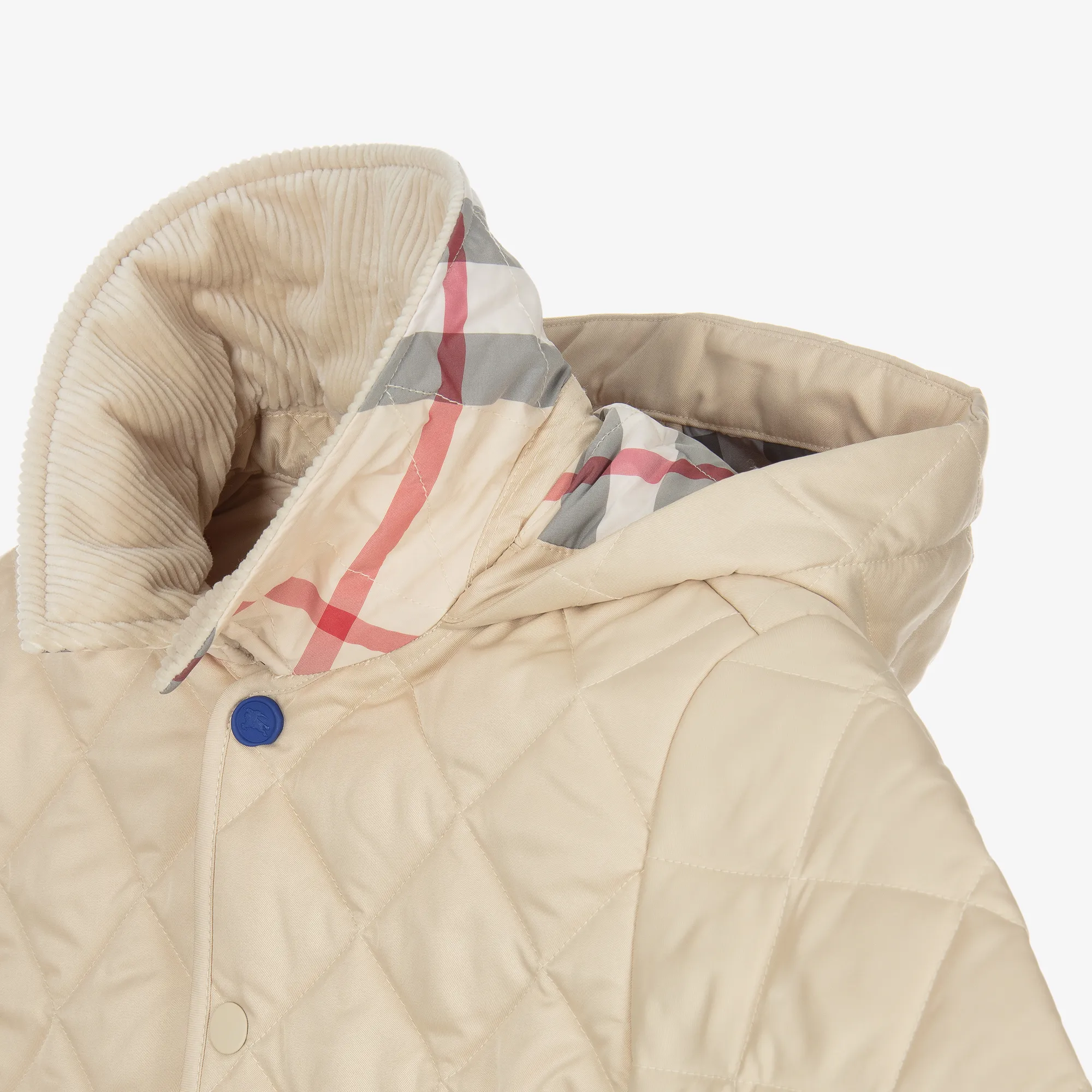 Boys Beige Quilted Hooded Coat