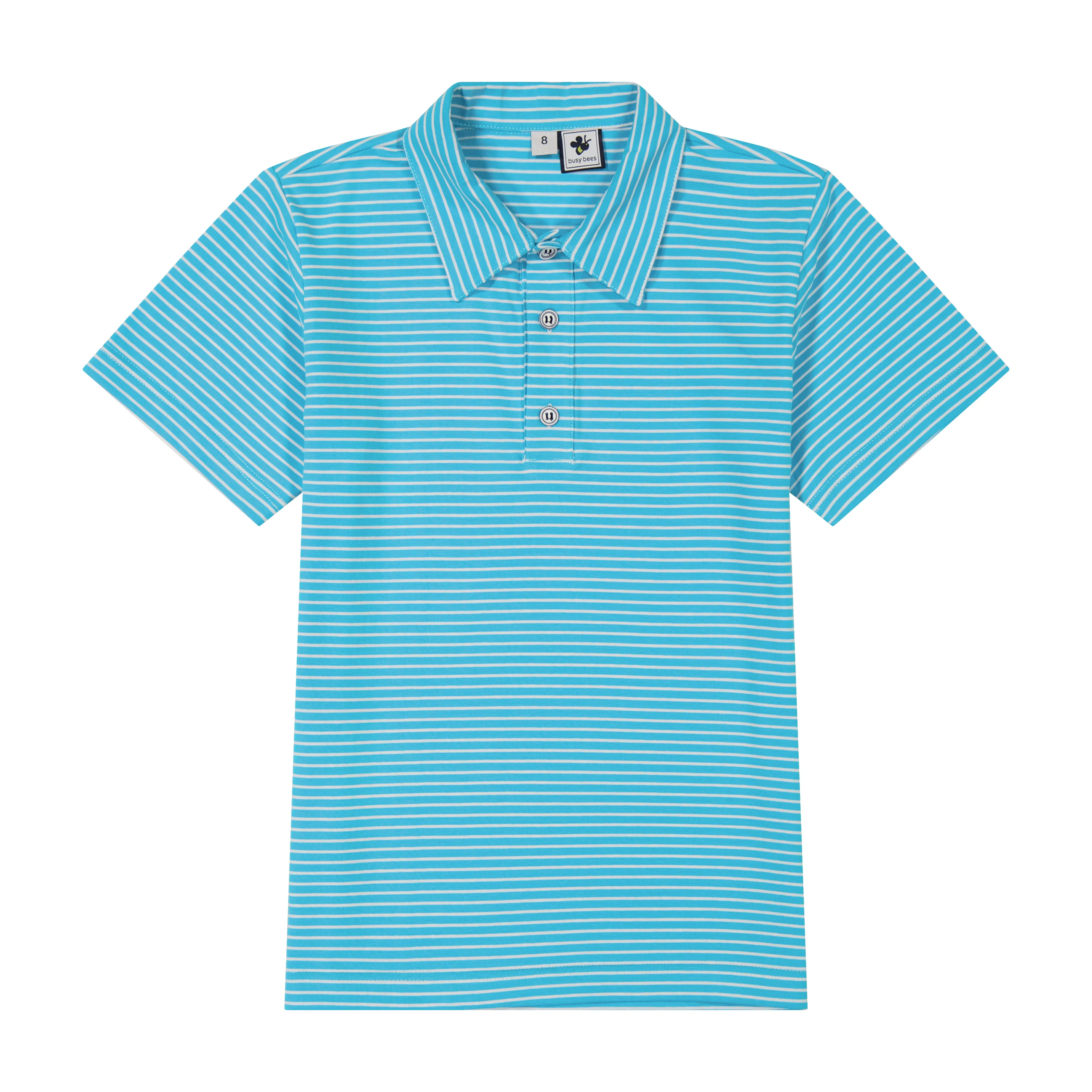 Boys Short Sleeve Polo Turquoise Stripe