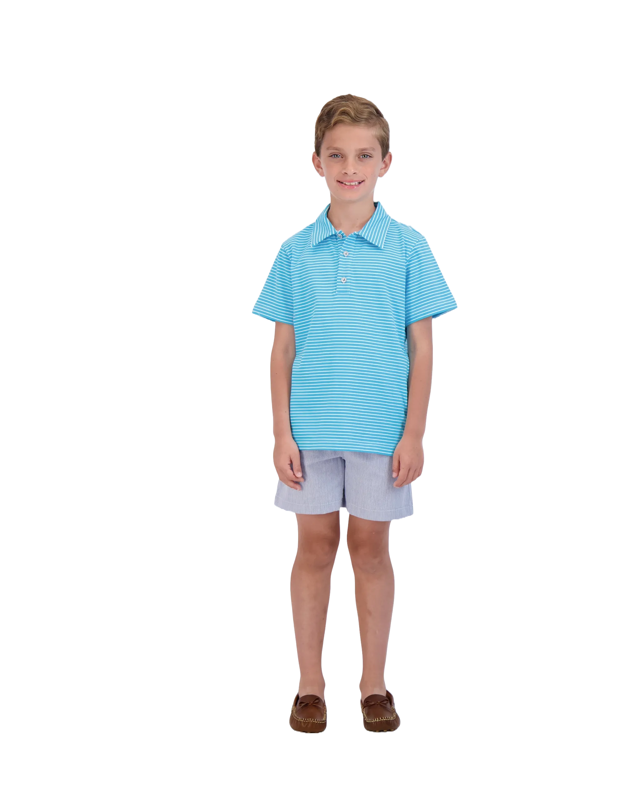 Boys Short Sleeve Polo Turquoise Stripe