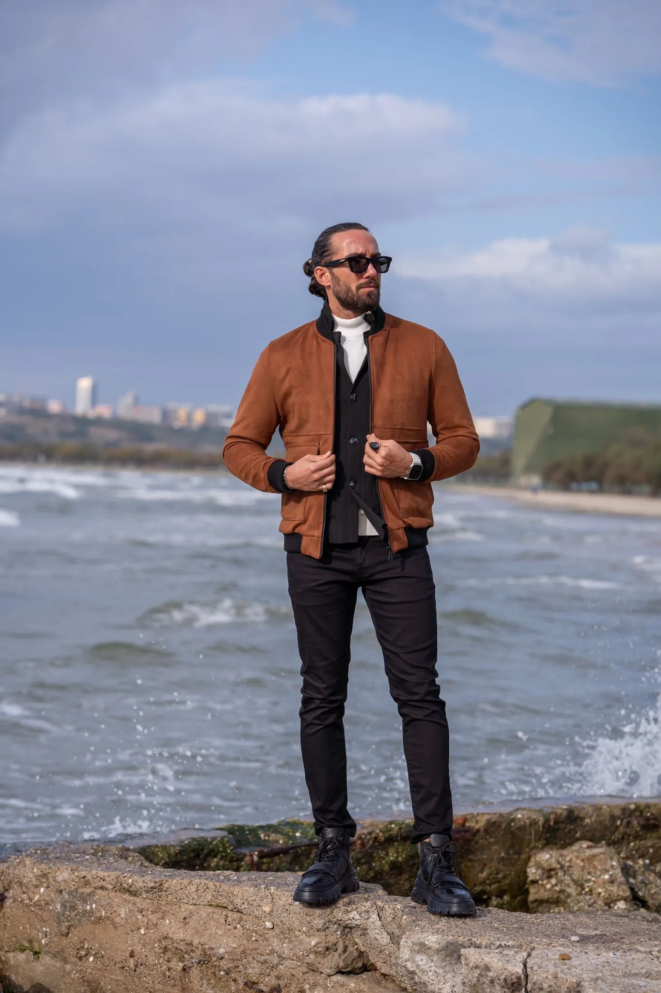 Brabion Brown Slim Fit Double Pocket Nebbuk Coat