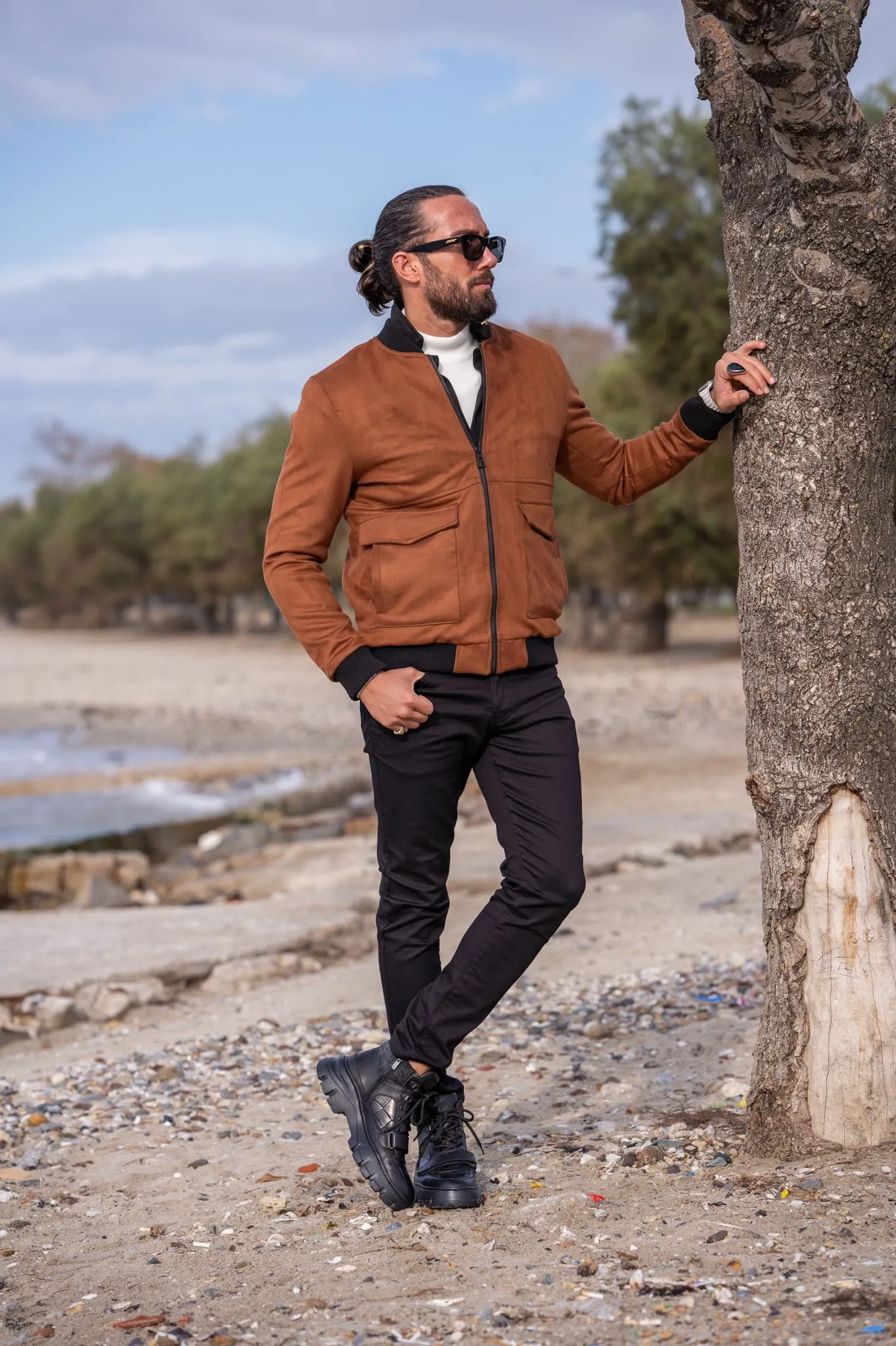 Brabion Brown Slim Fit Double Pocket Nebbuk Coat