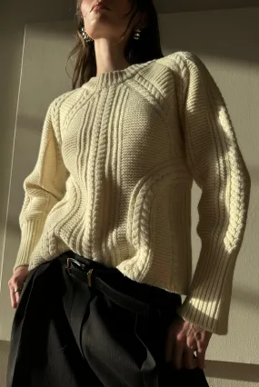 Cable Knit Crewneck Sweater - Cream