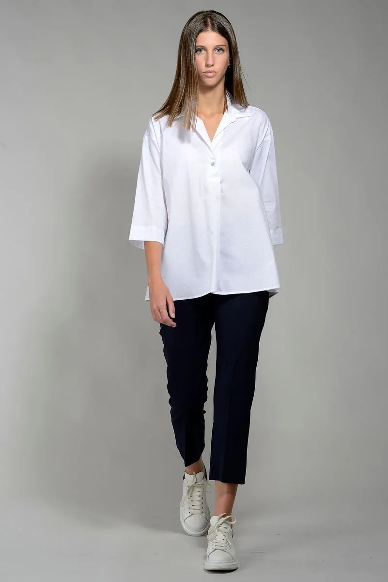 Camicia bianca donna svasata microfantasia