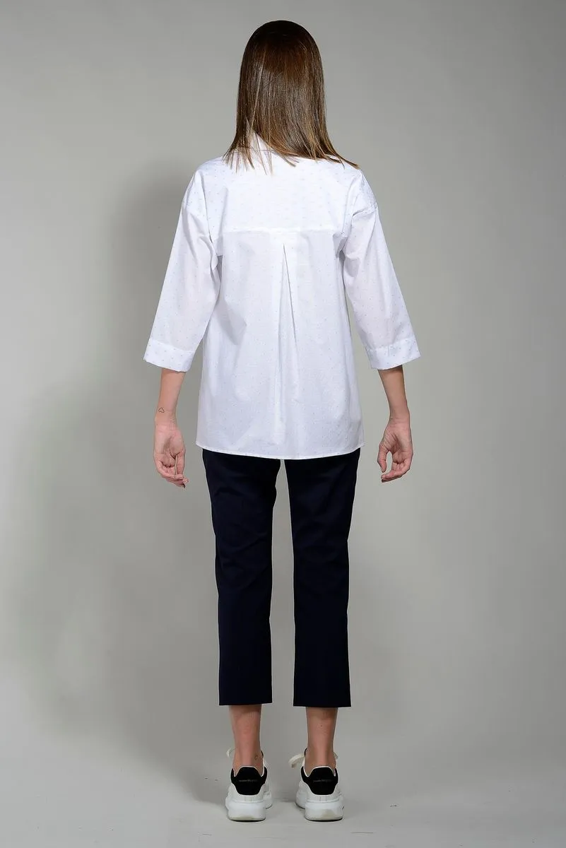 Camicia bianca donna svasata microfantasia