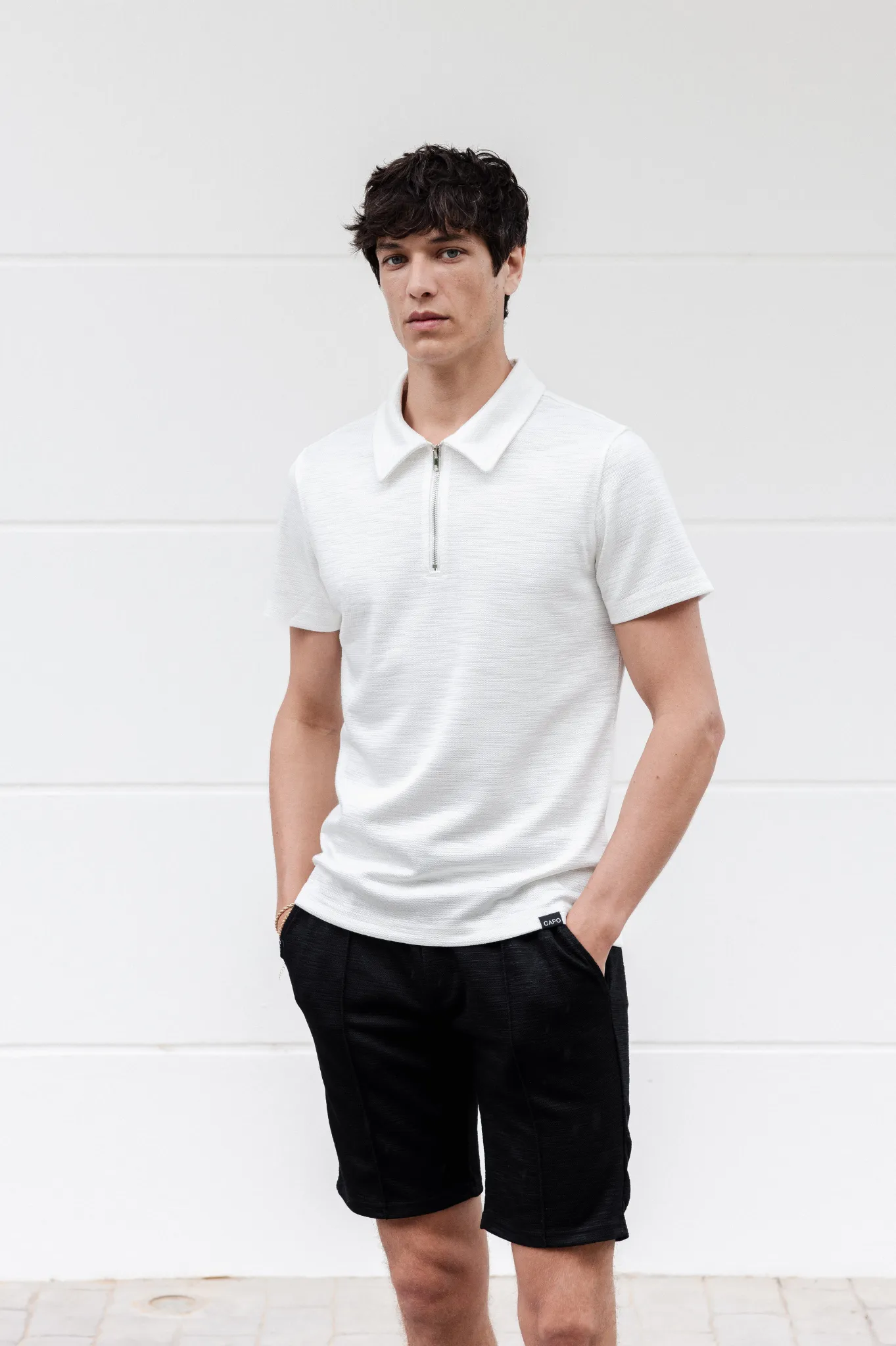 Capo INTERLOCK SLUB Zip SS Polo - White