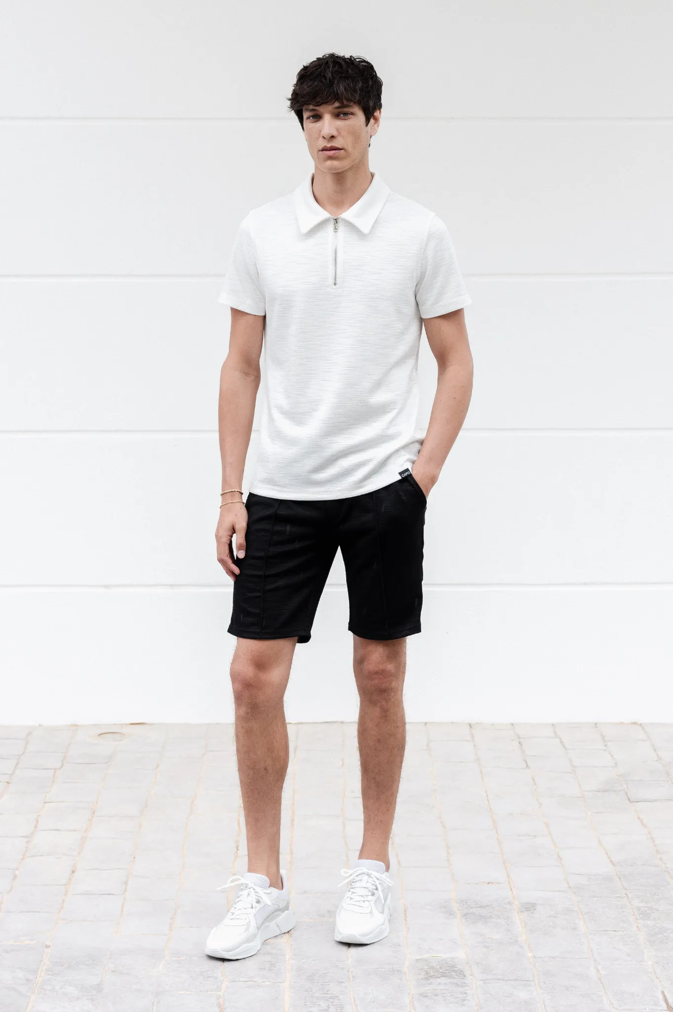 Capo INTERLOCK SLUB Zip SS Polo - White