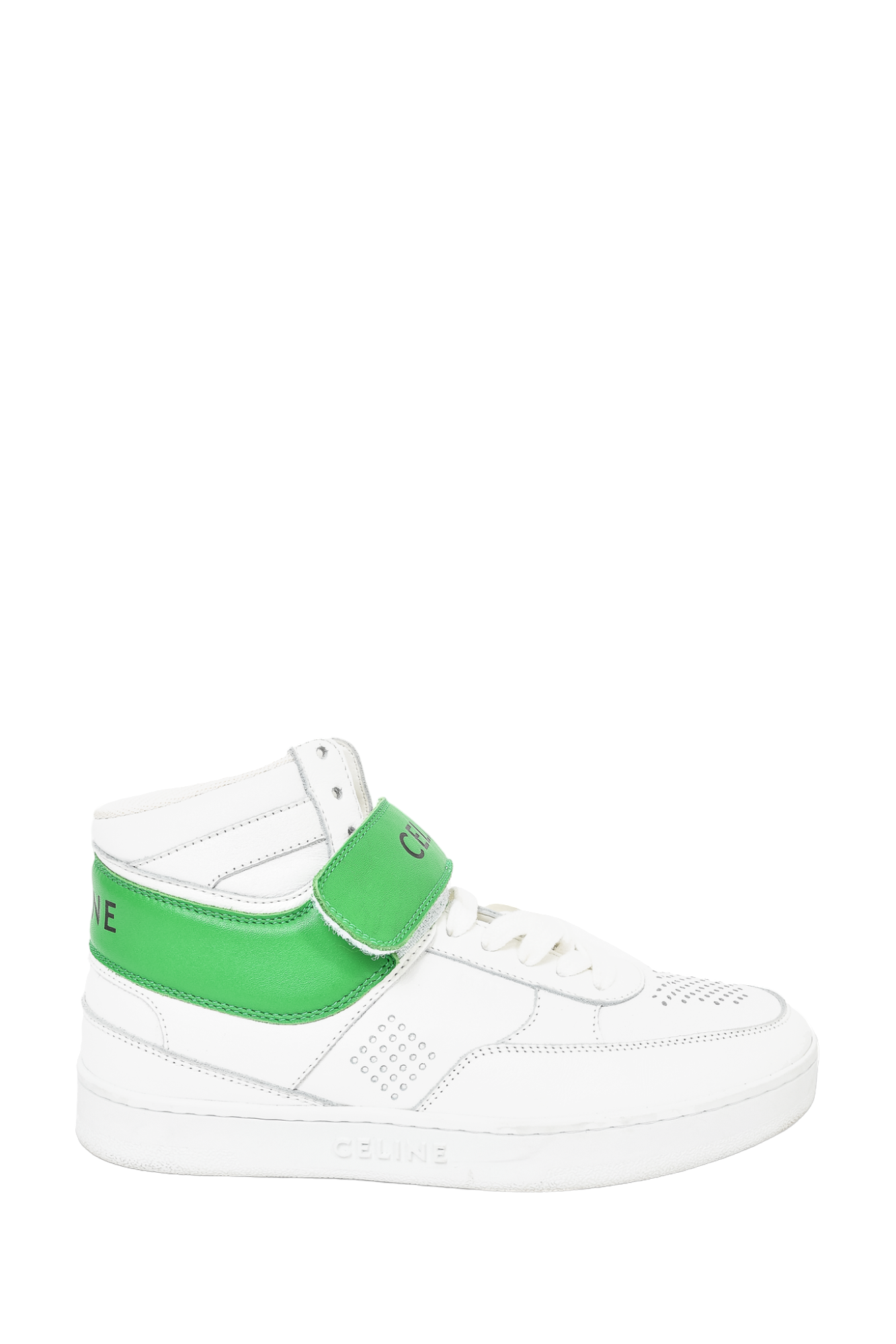 Celine White Leather Green Strap High Tops sz 35