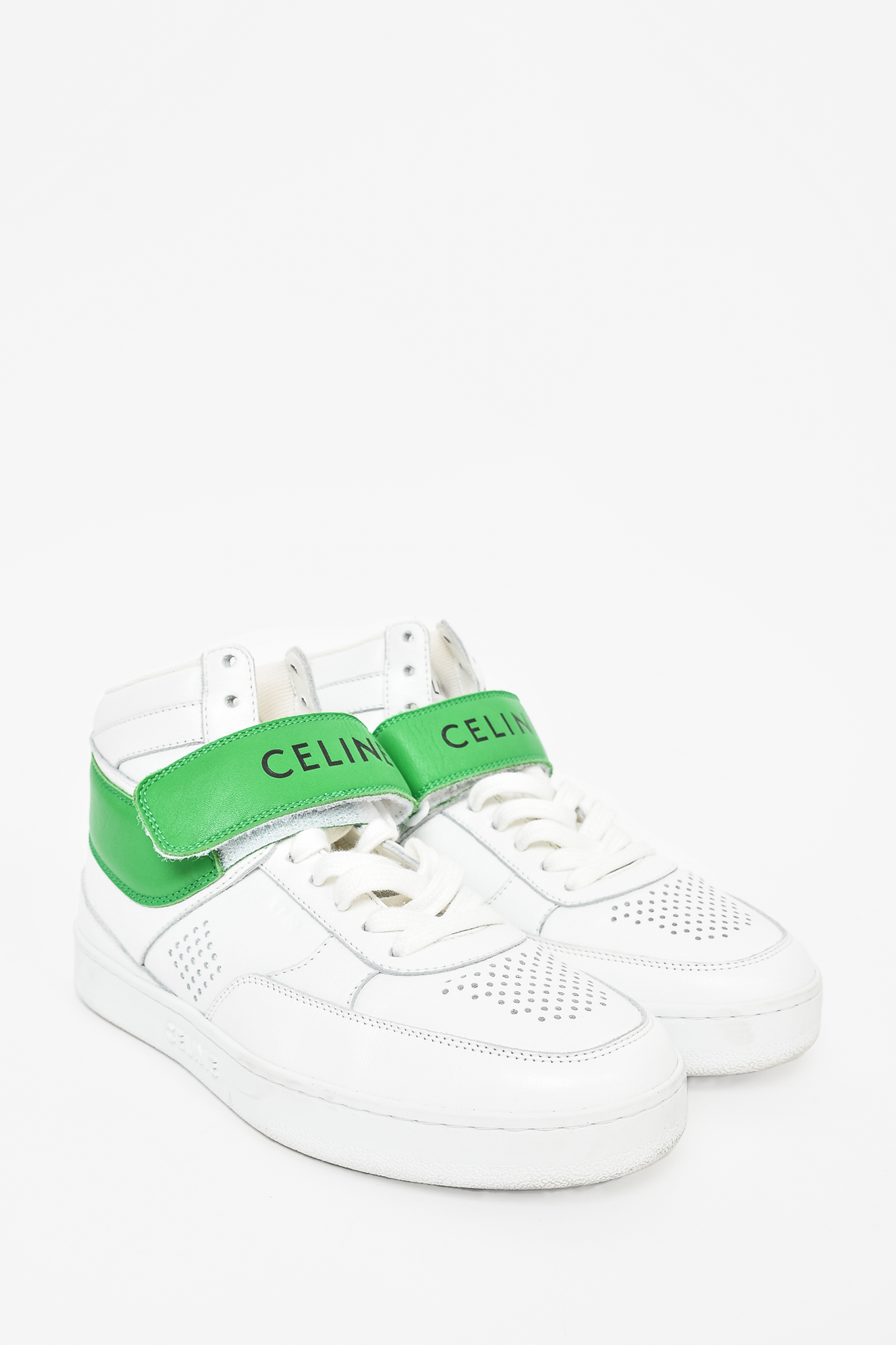 Celine White Leather Green Strap High Tops sz 35