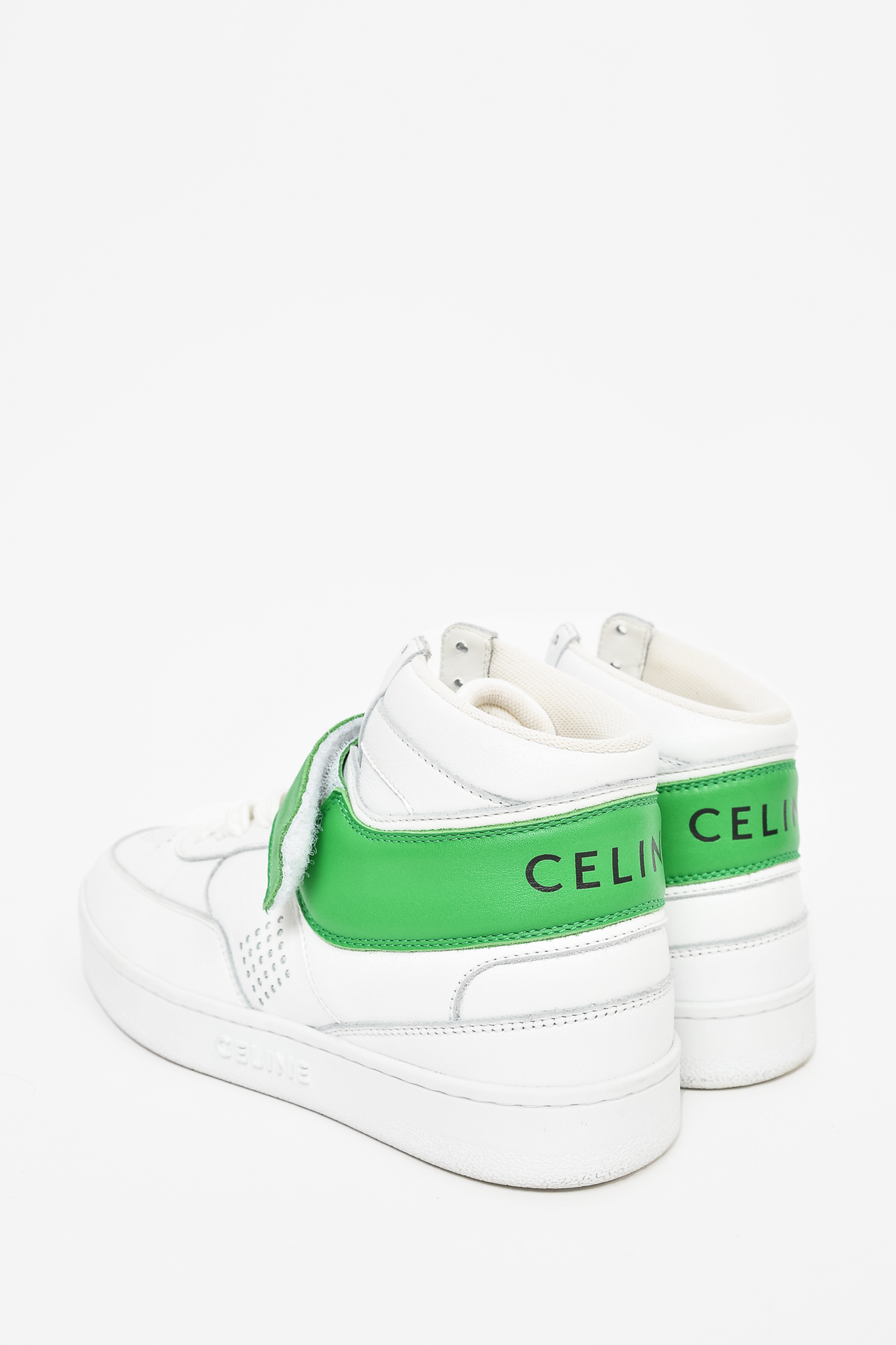 Celine White Leather Green Strap High Tops sz 35