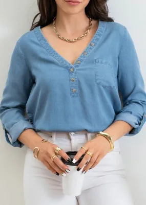 Chambray Tab Sleeve Top