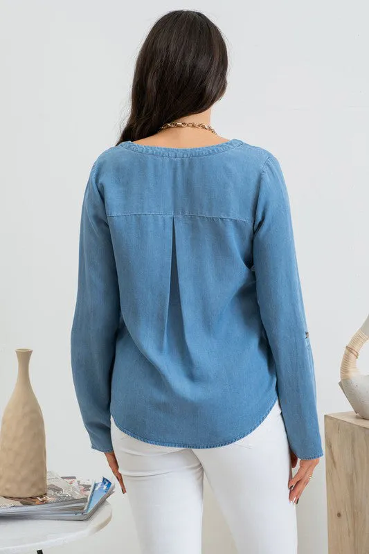 Chambray Tab Sleeve Top