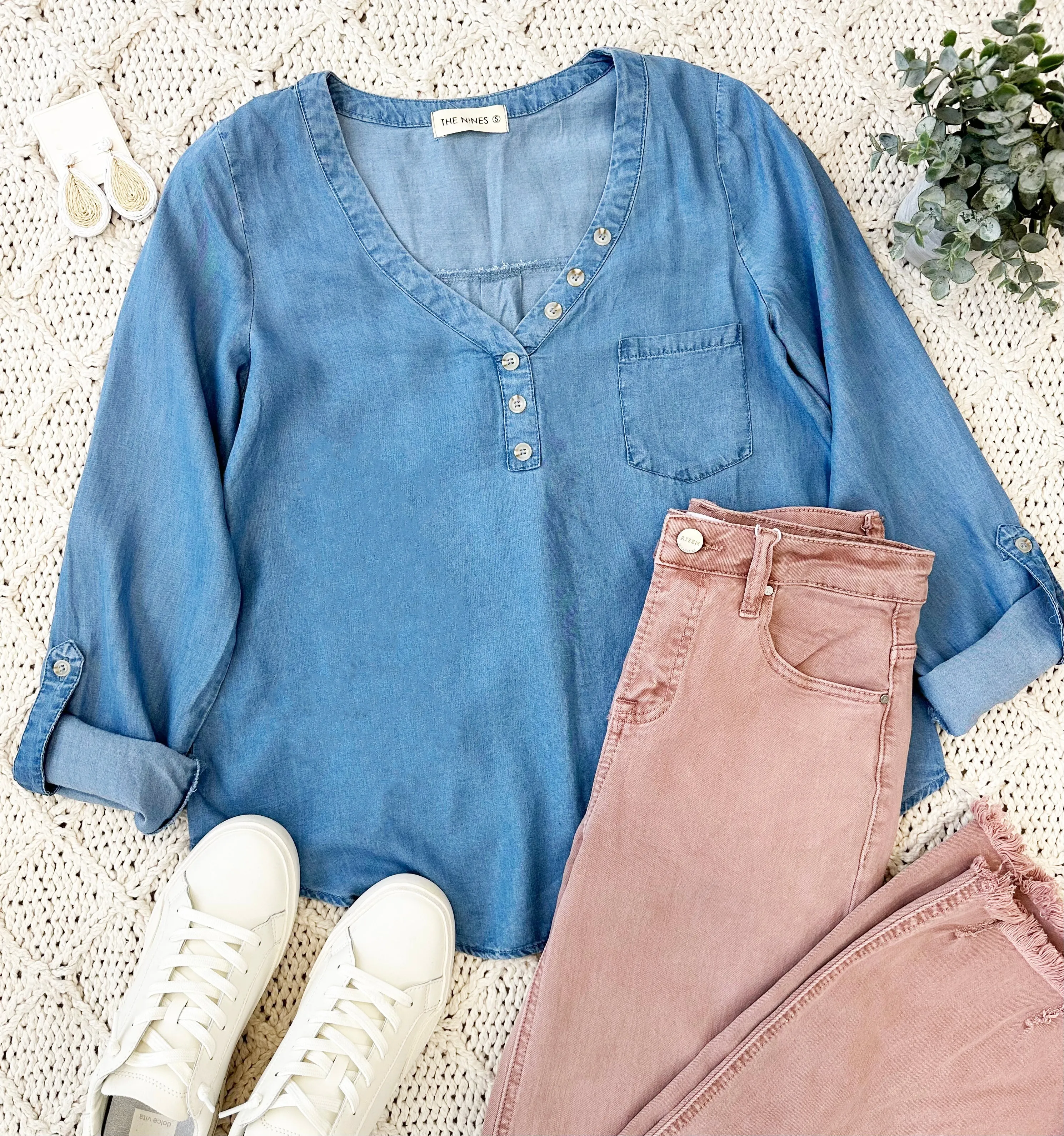 Chambray Tab Sleeve Top