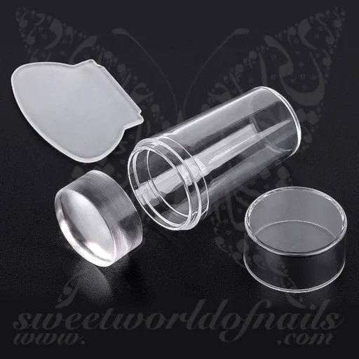 Clear Round Jelly Nail Art Stamper with Cap & Scraper  /1 set