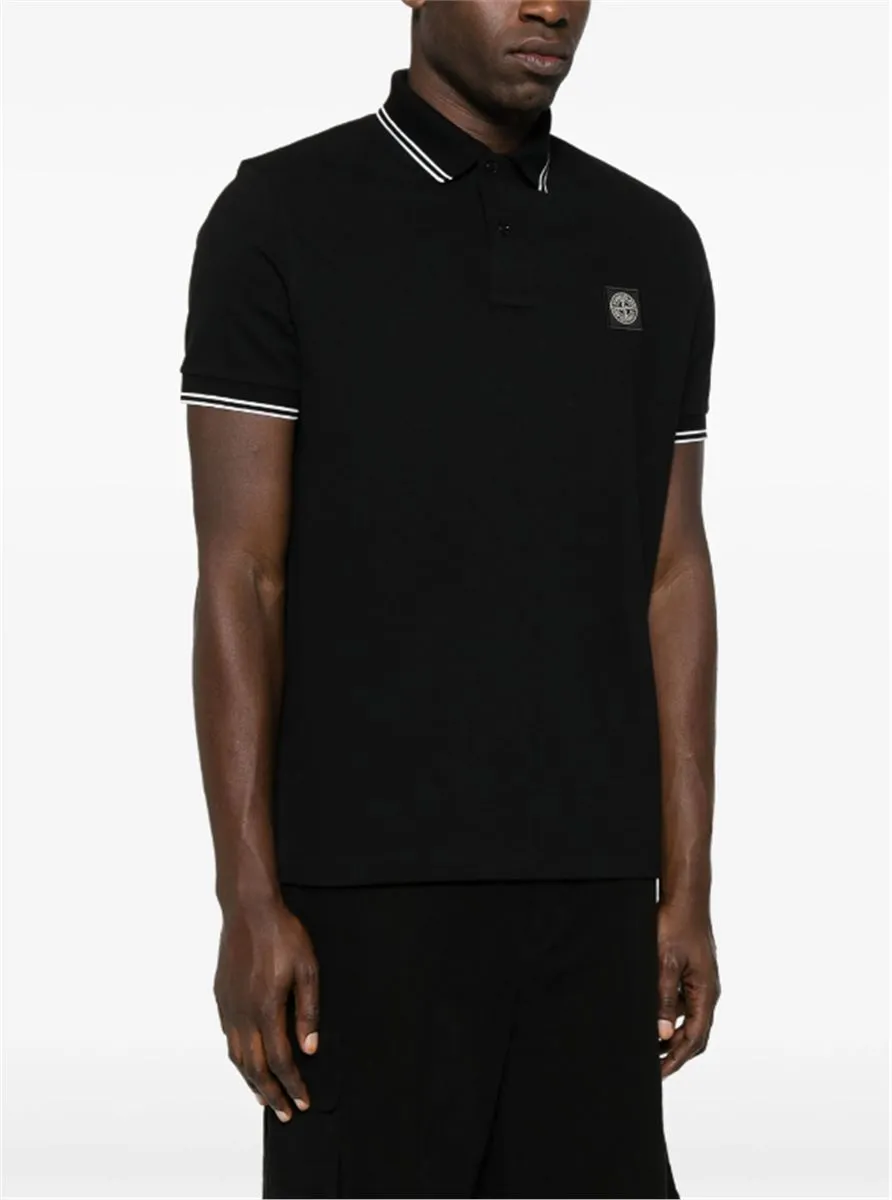 COMPASS-MOTIF COTTON POLO SHIRT