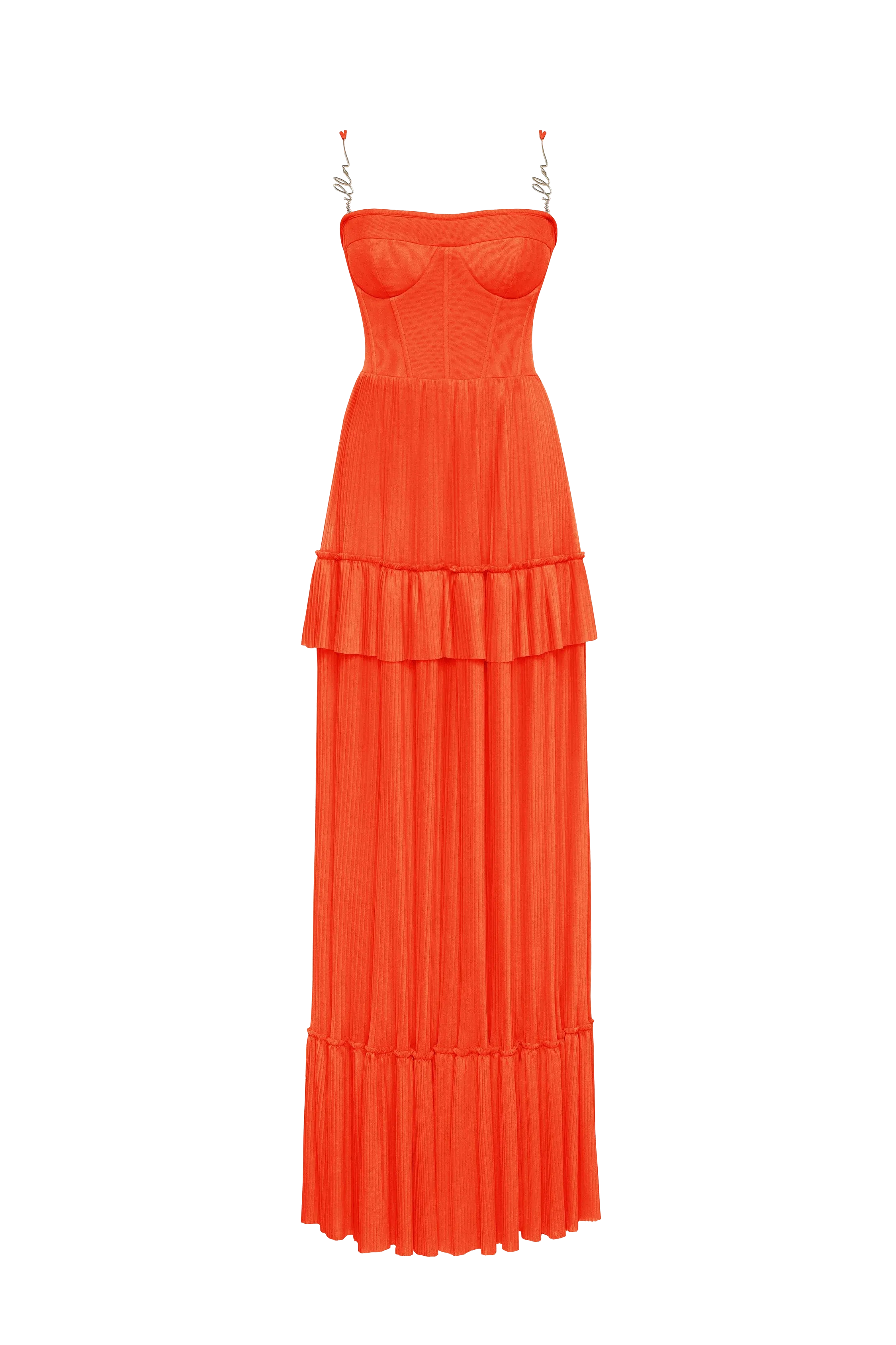 Coral spaghetti strap pleated maxi dress, Garden of Eden