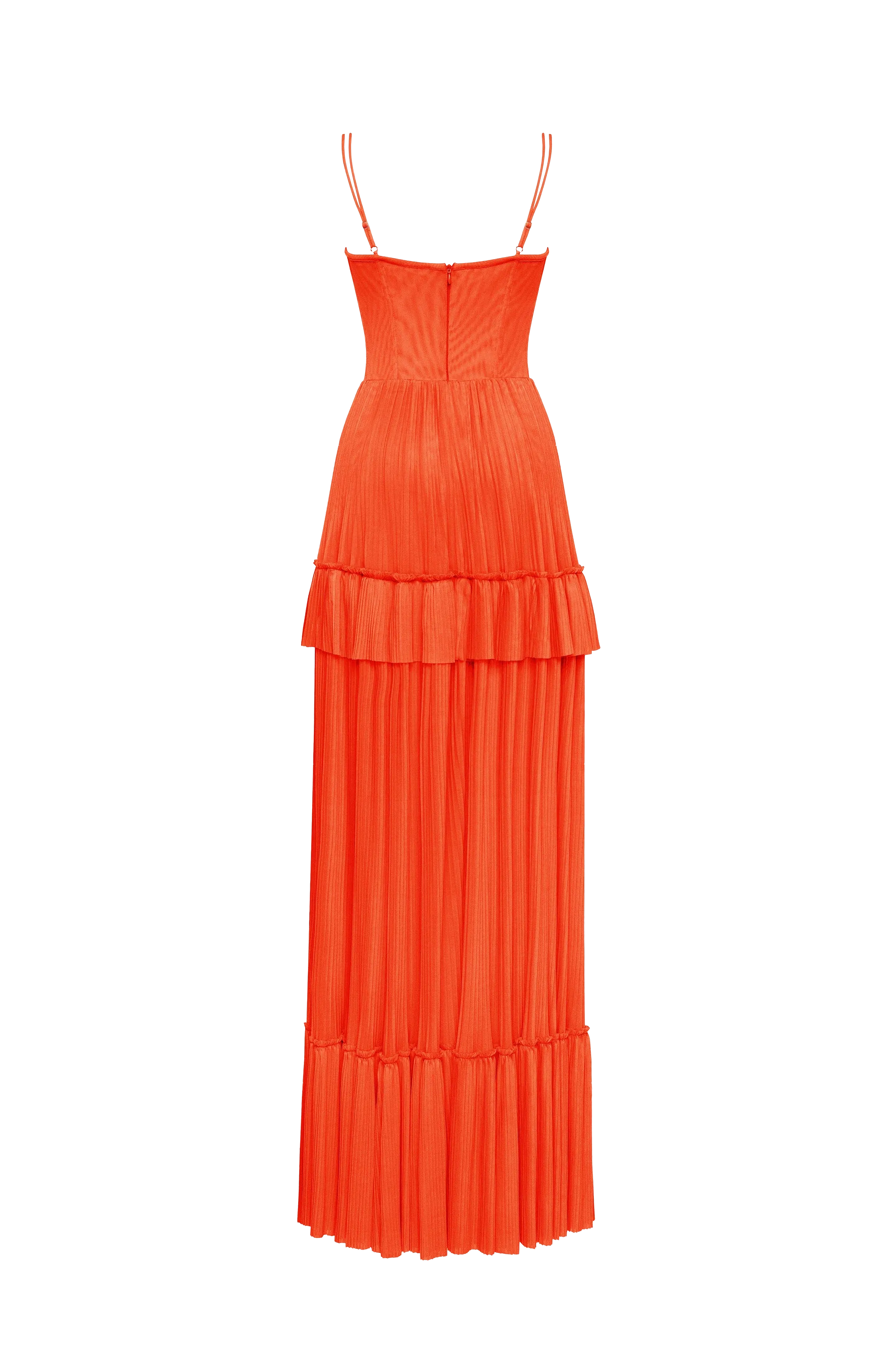 Coral spaghetti strap pleated maxi dress, Garden of Eden