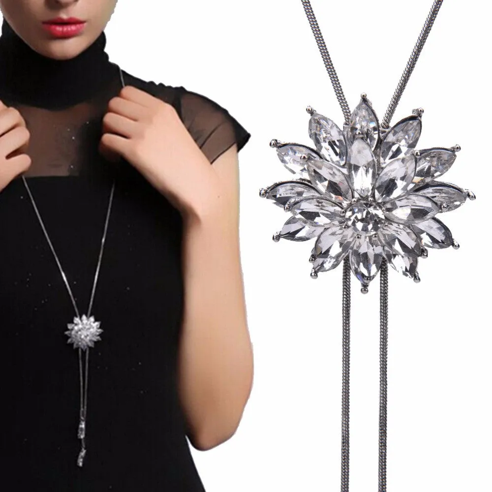 Crystal Flower Snow Sweater Chain Long Crystal P ents Clovers Long Necklace SM6