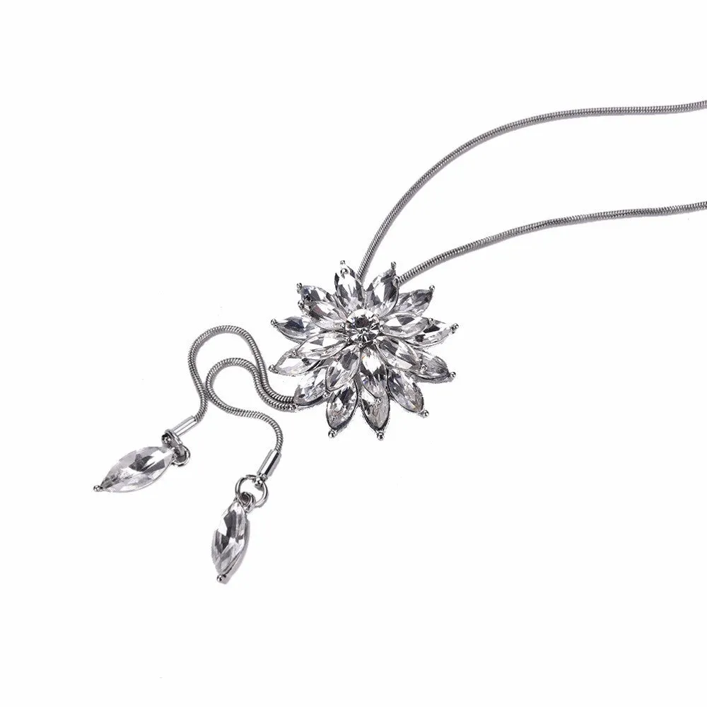 Crystal Flower Snow Sweater Chain Long Crystal P ents Clovers Long Necklace SM6