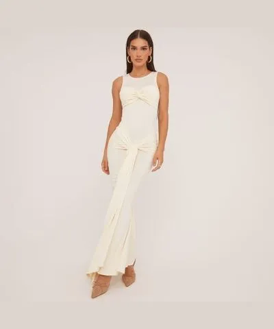 EGO Sleeveless Twist Bust Detail Maxi Dress In Cream Slinky