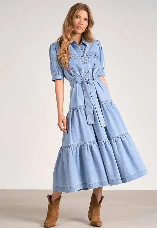 Elan - Belle Denim Maxi Dress Denim