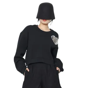 Fashion Black Round Neck Long Sleeve Sweatshirt / Women's Solid Loose Sweatshirts