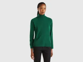 Forest green turtleneck in wool and cashmere blend - Dark Green | Benetton