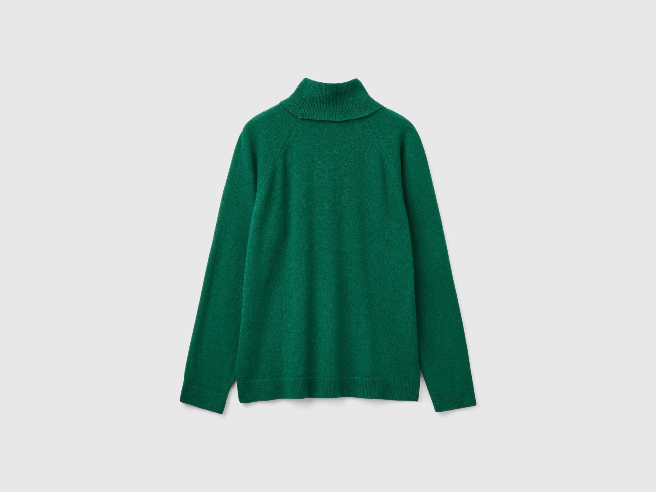 Forest green turtleneck in wool and cashmere blend - Dark Green | Benetton