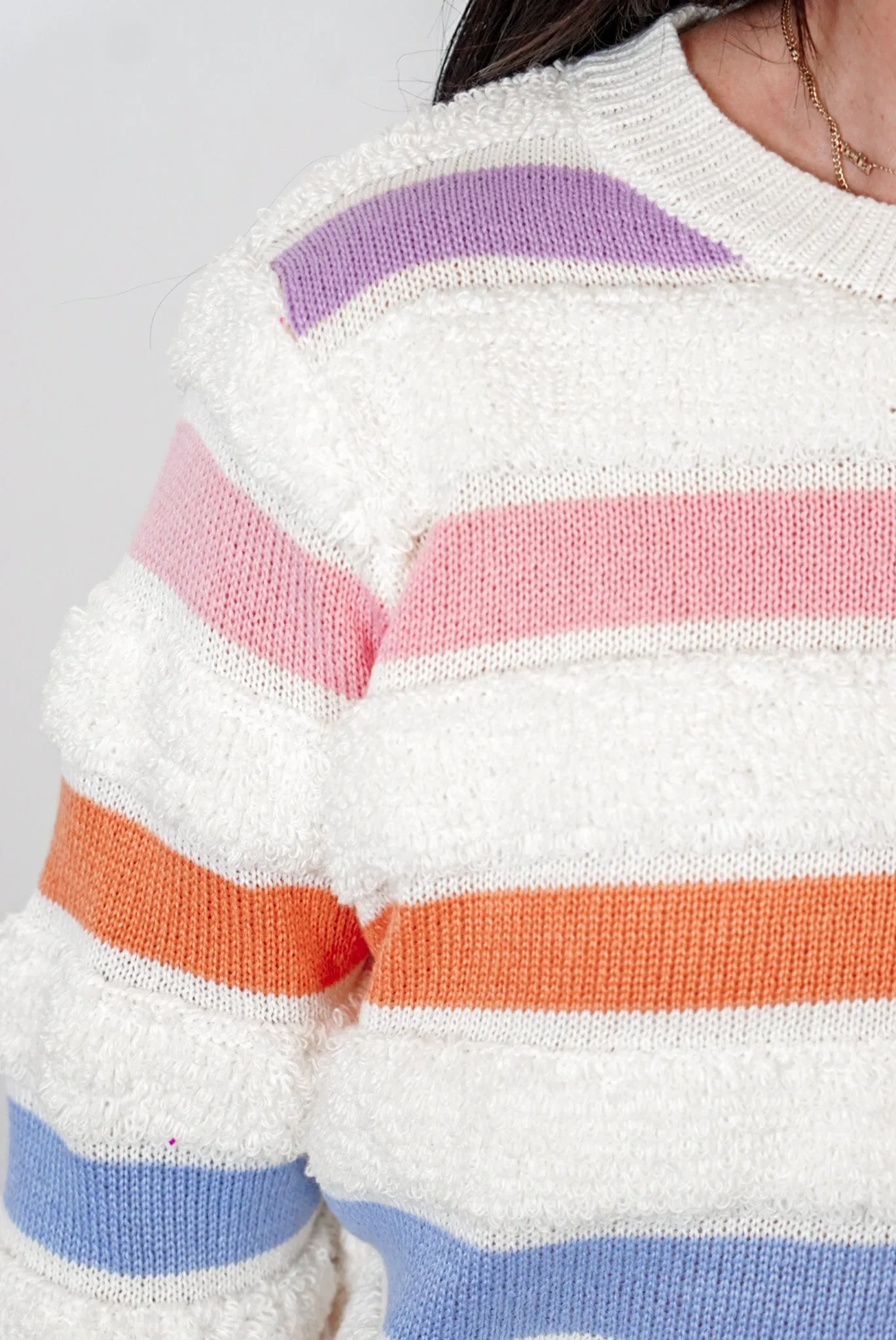 Fuzzy Striped Cream Multicolor Sweater