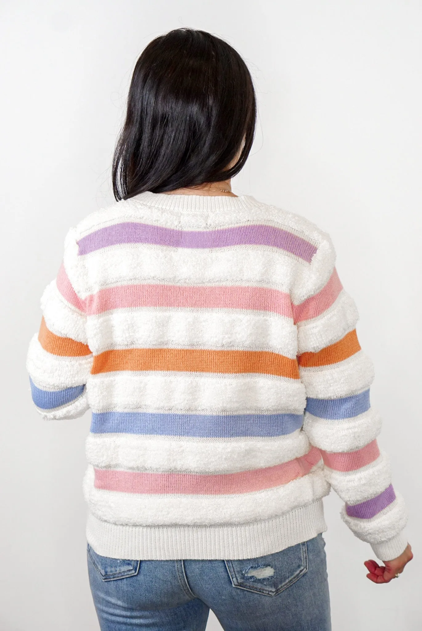 Fuzzy Striped Cream Multicolor Sweater