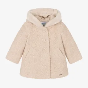 Girls Beige Bouclé Hooded Coat