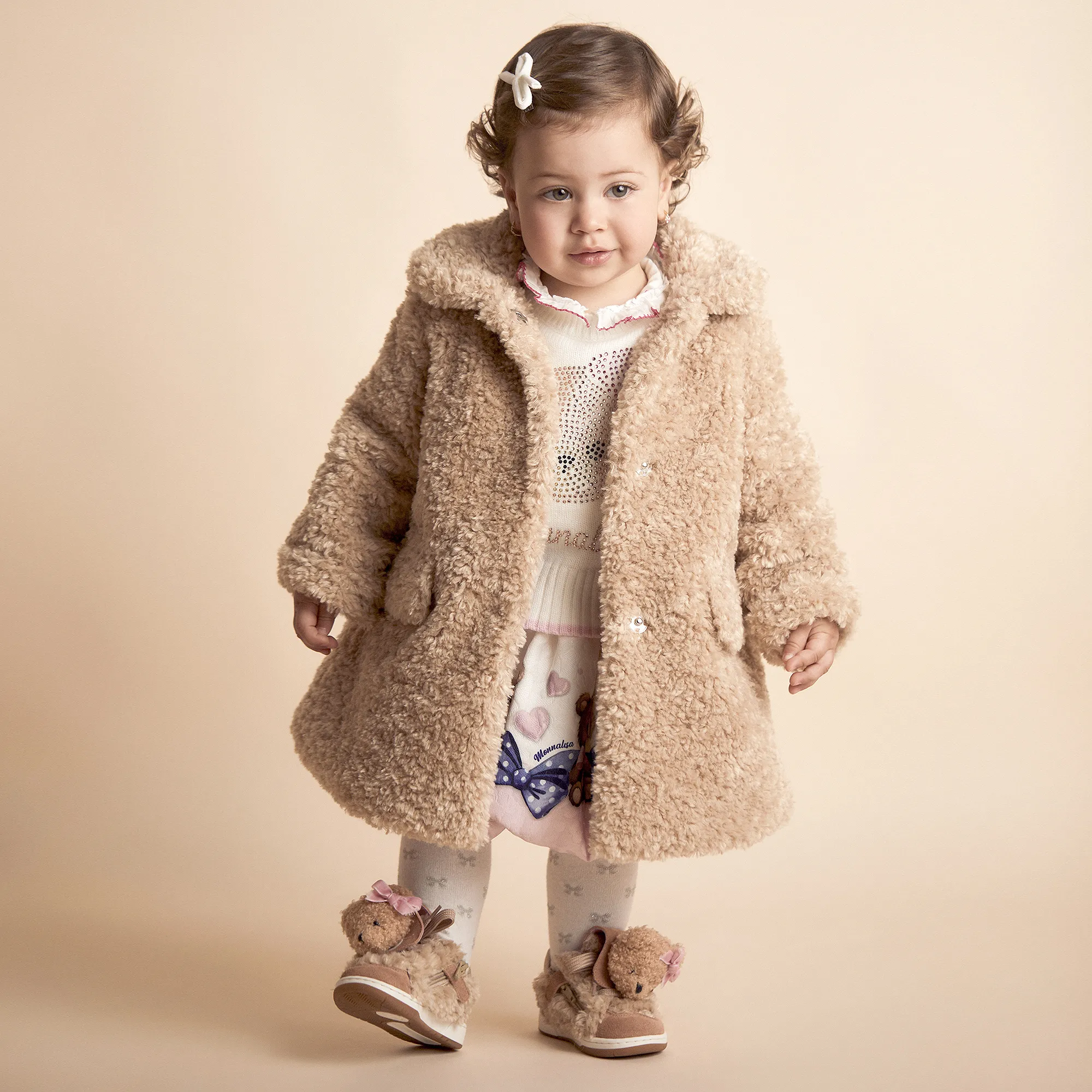 Girls Beige Teddy Fleece Coat