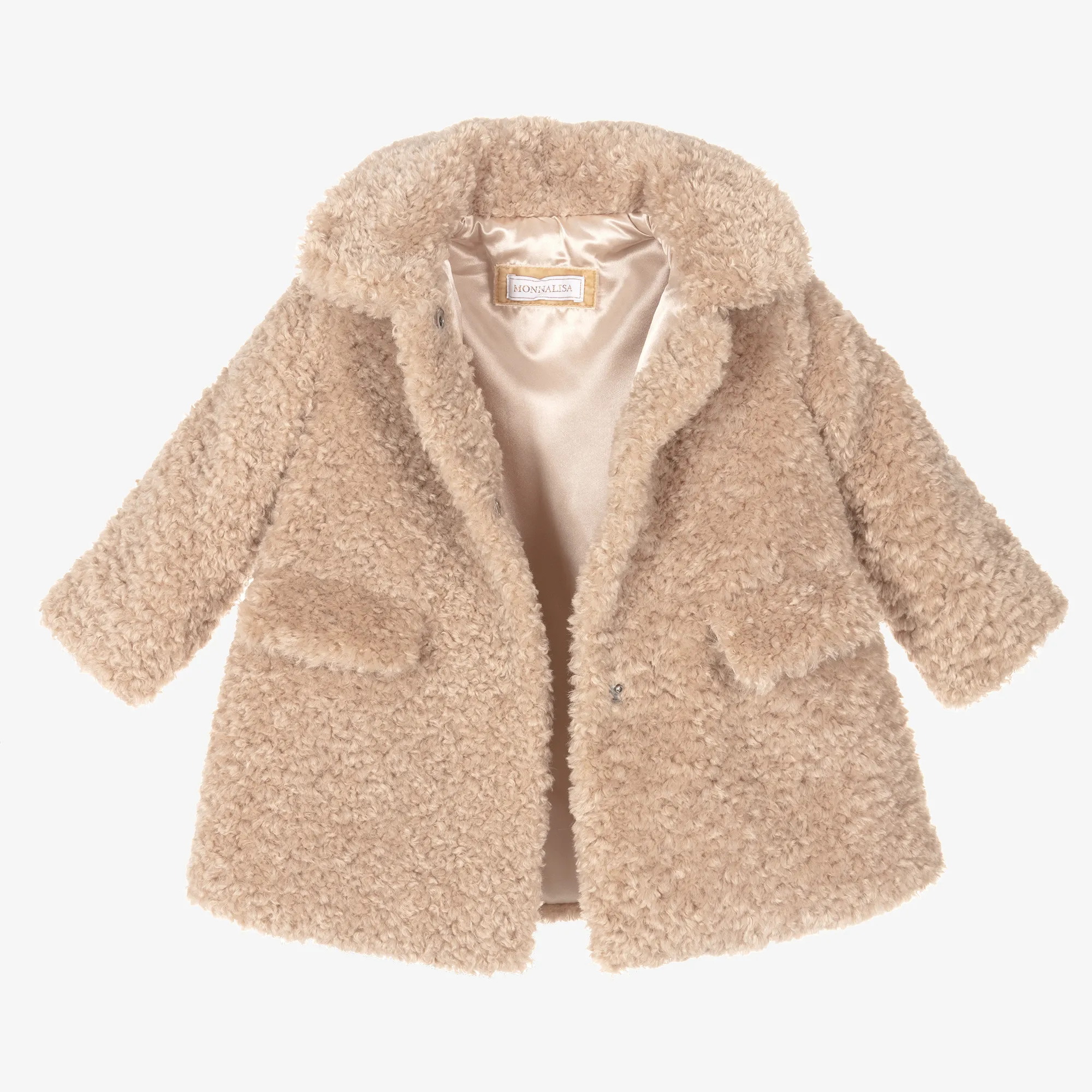 Girls Beige Teddy Fleece Coat