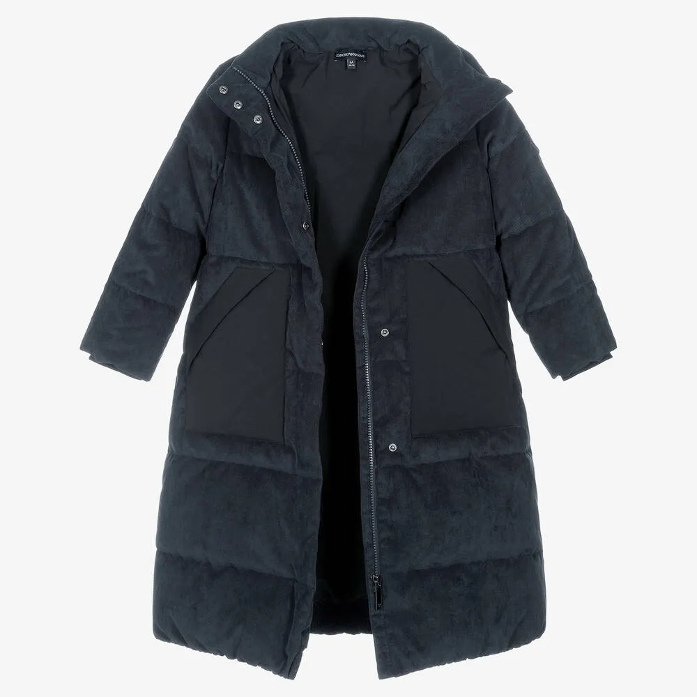 Girls Blue Corduroy Puffer Coat